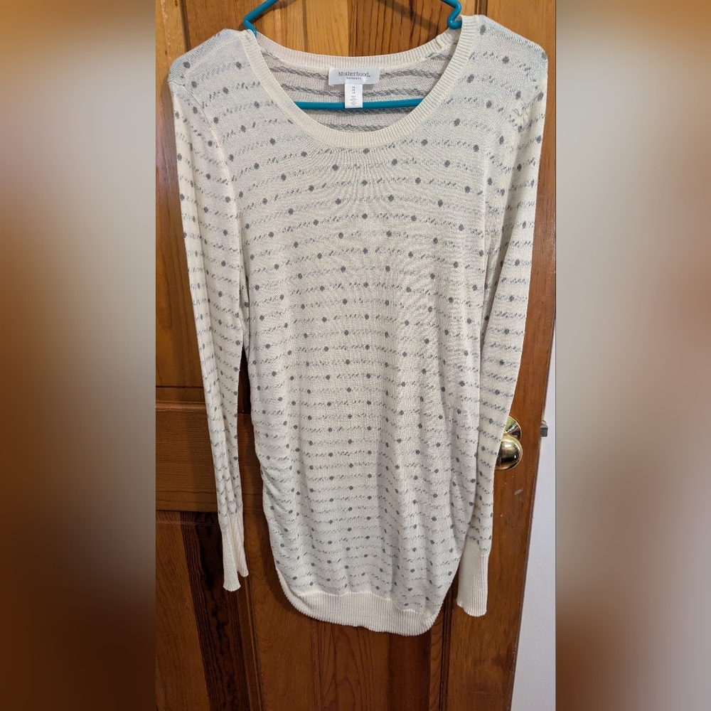 Motherhood Maternity Cream Sweater With Gray Pattern
